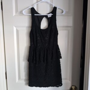 Black lace tiered mini dress with keyhole back